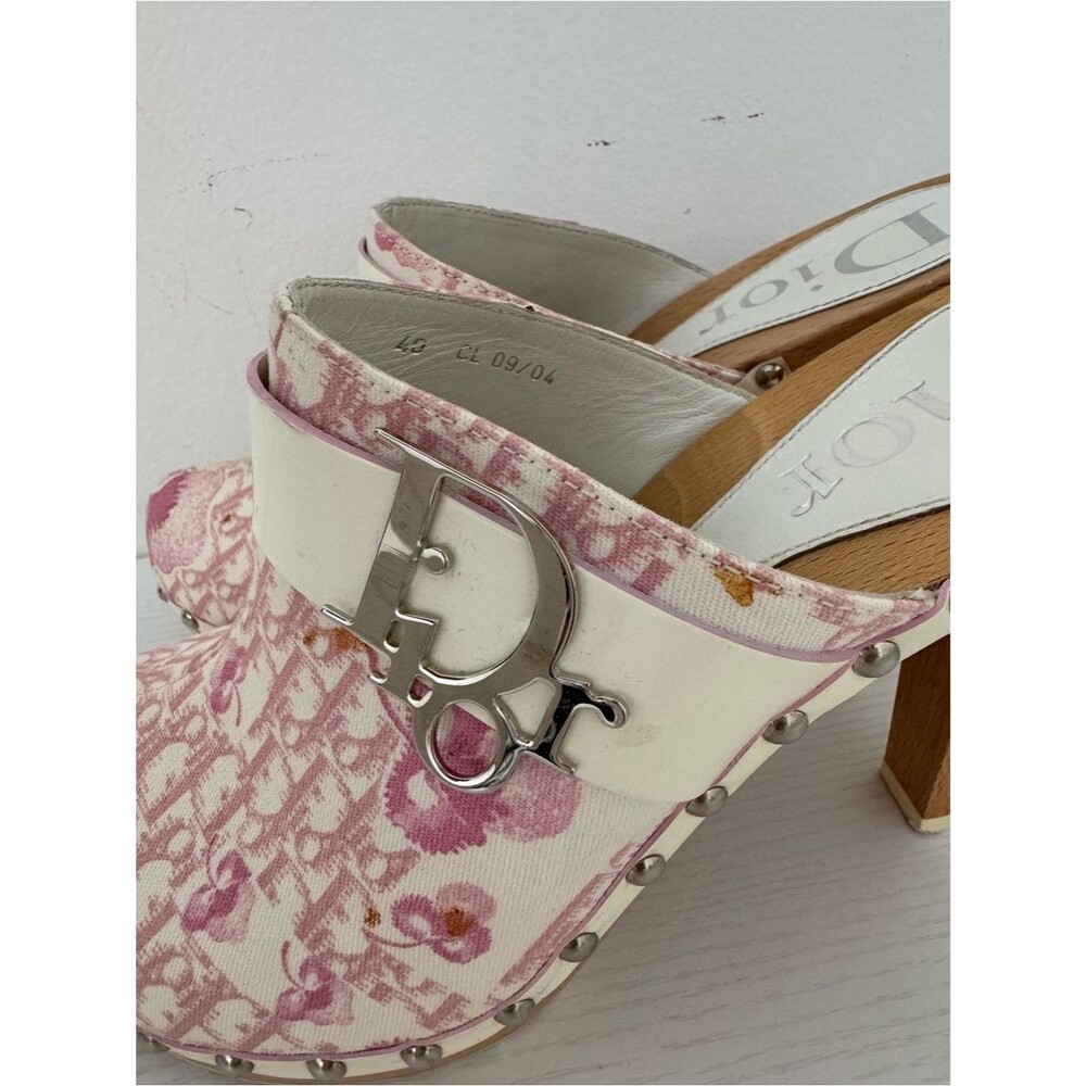 Dior Retro Vintage Trotter Print Logo Embellished Pink Blossom Clogs Mules 40 - Picture 6 of 9